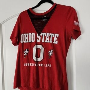 PINK Victoria's Secret Red Ohio State Mesh V-Neck Graphic Tee